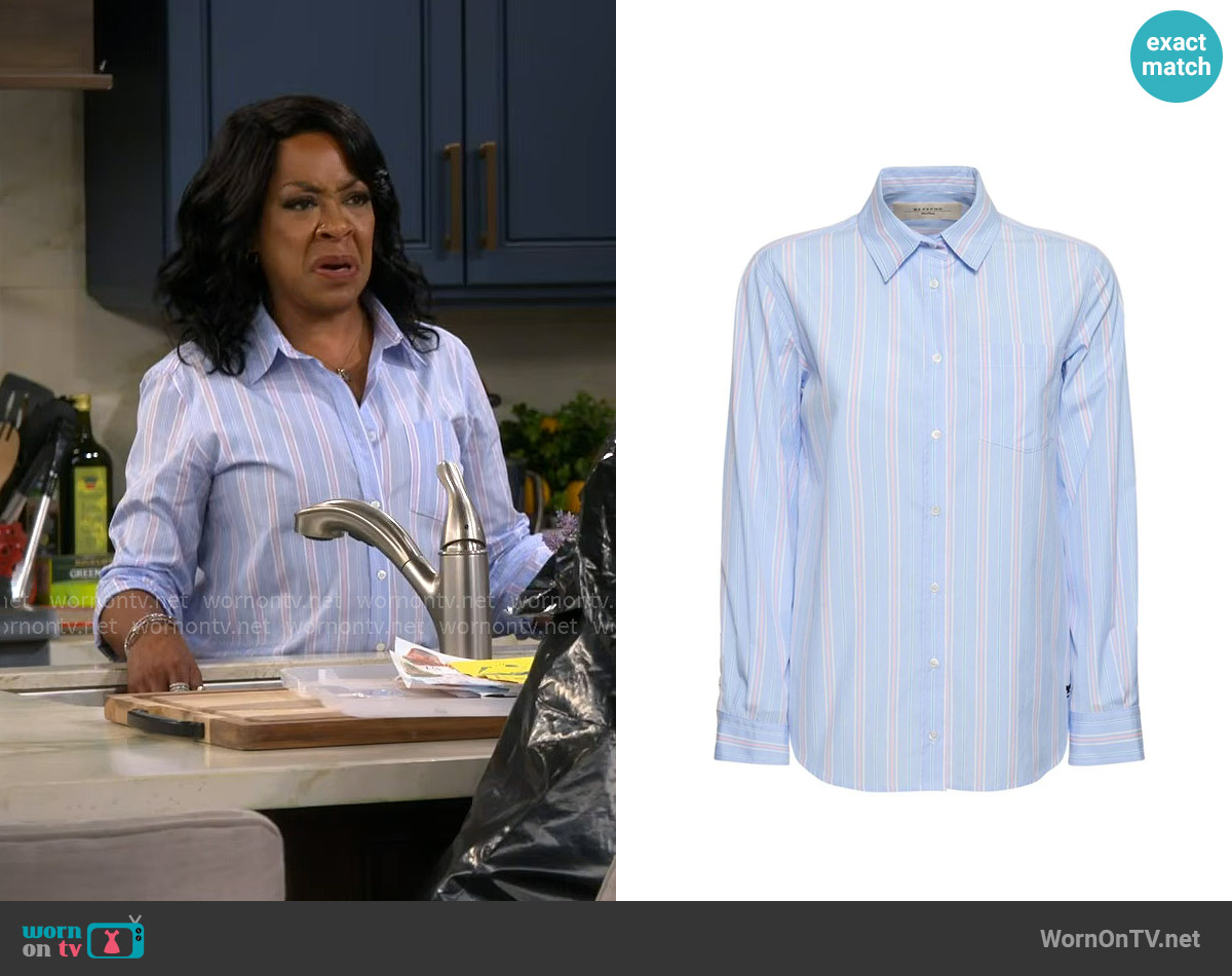 Weekend Max Mara Bahamas Stripe Shirt worn by Tina Butler (Tichina Arnold) on The Neighborhood