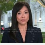 Weijia Jiang’s navy blazer with contrast stitching on CBS Mornings