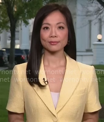 Weijia Jiang’s yellow short sleeve jacket on CBS Mornings