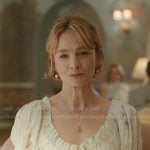 Lindsay’s whtie floral scoop neck dress on Beef