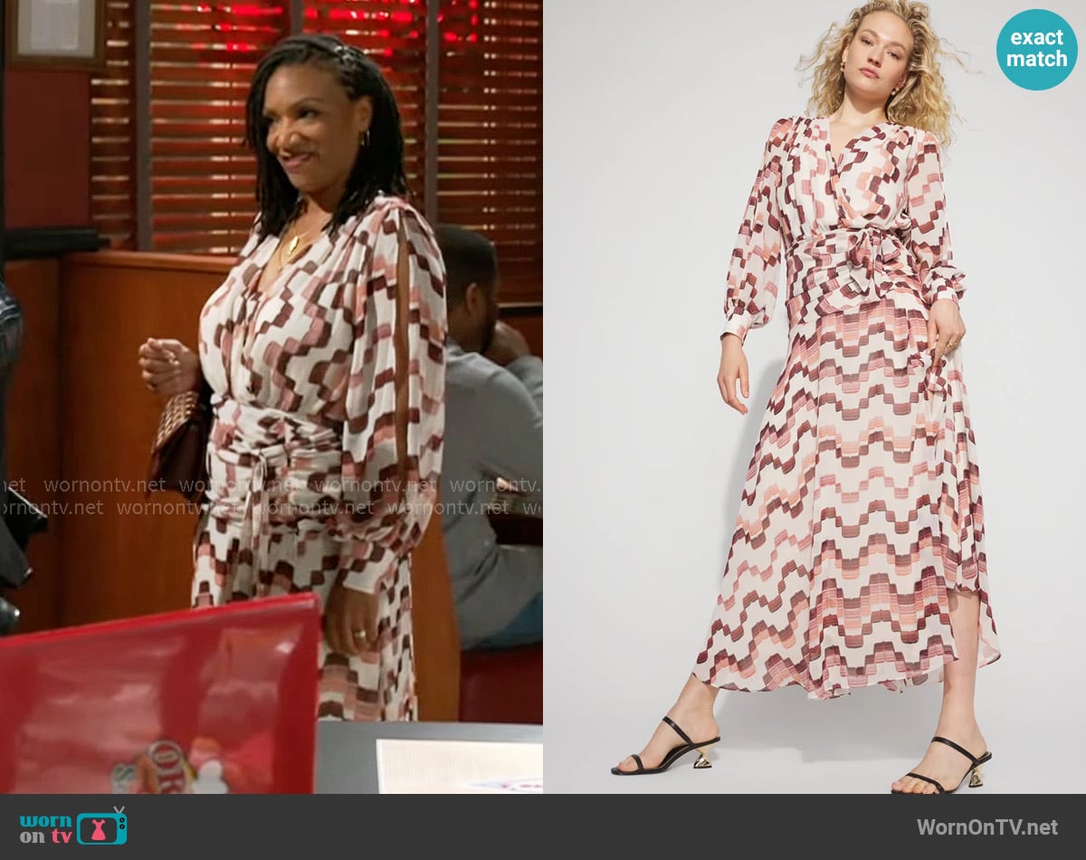 White House Black Market Printed Chiffon Maxi Dress worn by Darlene (Monique Mosee) on Beyond the Gates