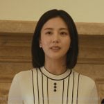 Eunice’s white contrast trim knit dress on Beef