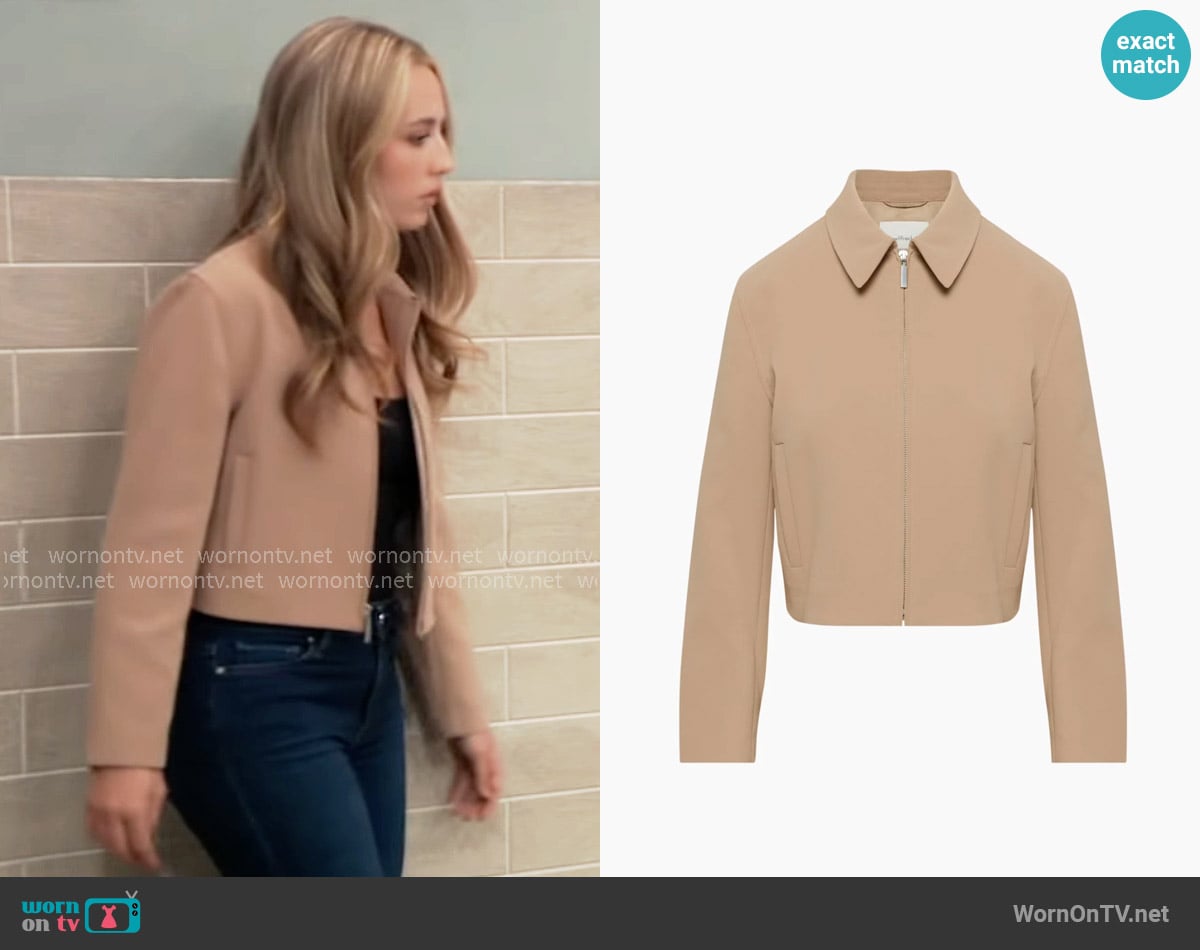 Wilfred at Aritzia Smokes Jacket in Gold Camel worn by Josslyn Jacks (Eden McCoy) on General Hospital