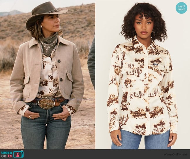 Wrangler Horse Conversational Print Long Sleeve Snap Western Shirt worn by Belle Skinner (Arielle Kebbel) on Marshals