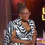 Yamaneika Saunders’s zebra cape dress on Sherri
