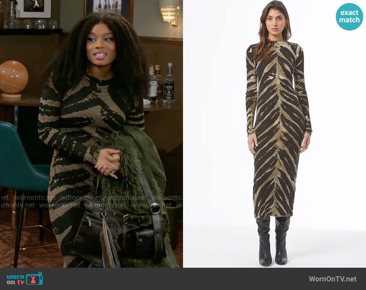 Young Fabulous & Broke Dax Dress in Savannah Black worn by Eva Thomas (Ambyr Michelle) on Beyond the Gates