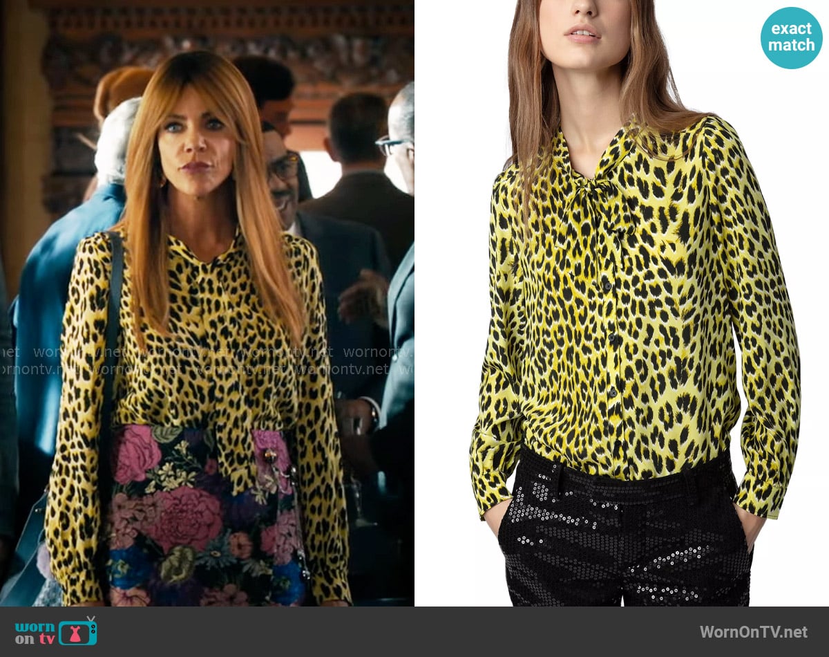 Morgan’s yellow leopard print blouse on High Potential