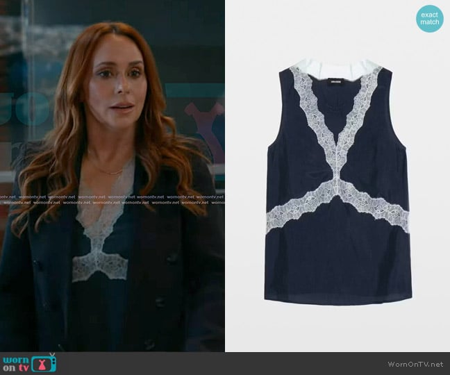 Maddie’s navy lace trim cami on 9-1-1