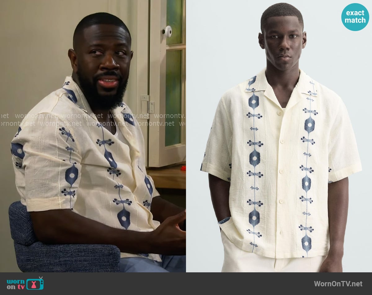 Zara Contrast Jacquard Shirt worn by Malcom (Sheaun McKinney) on The Neighborhood