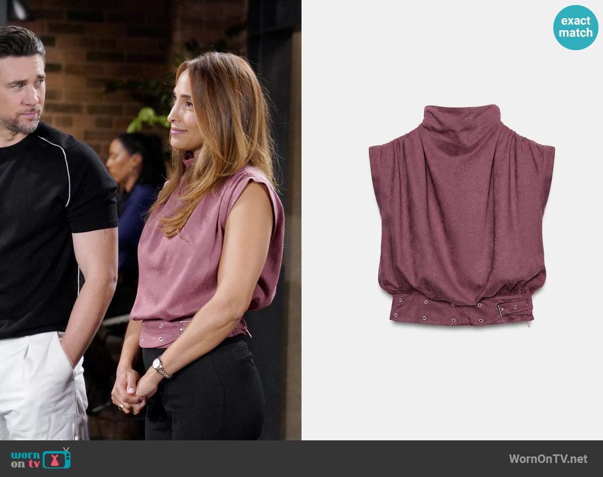 Zara Faux Suede Buckle Top worn by Lily Winters (Christel Khalil) on The Young and the Restless