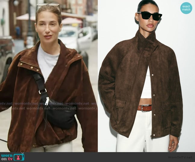 Zara Faux Suede Pocket Jacket worn by Amanda Batula on Summer House