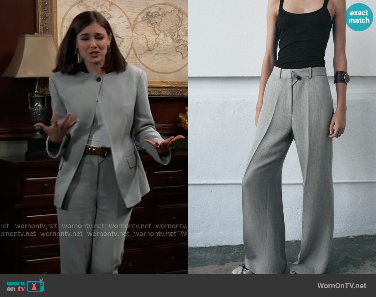 Zara Flare Textured Pants worn by Willow Tait (Katelyn MacMullen) on General Hospital