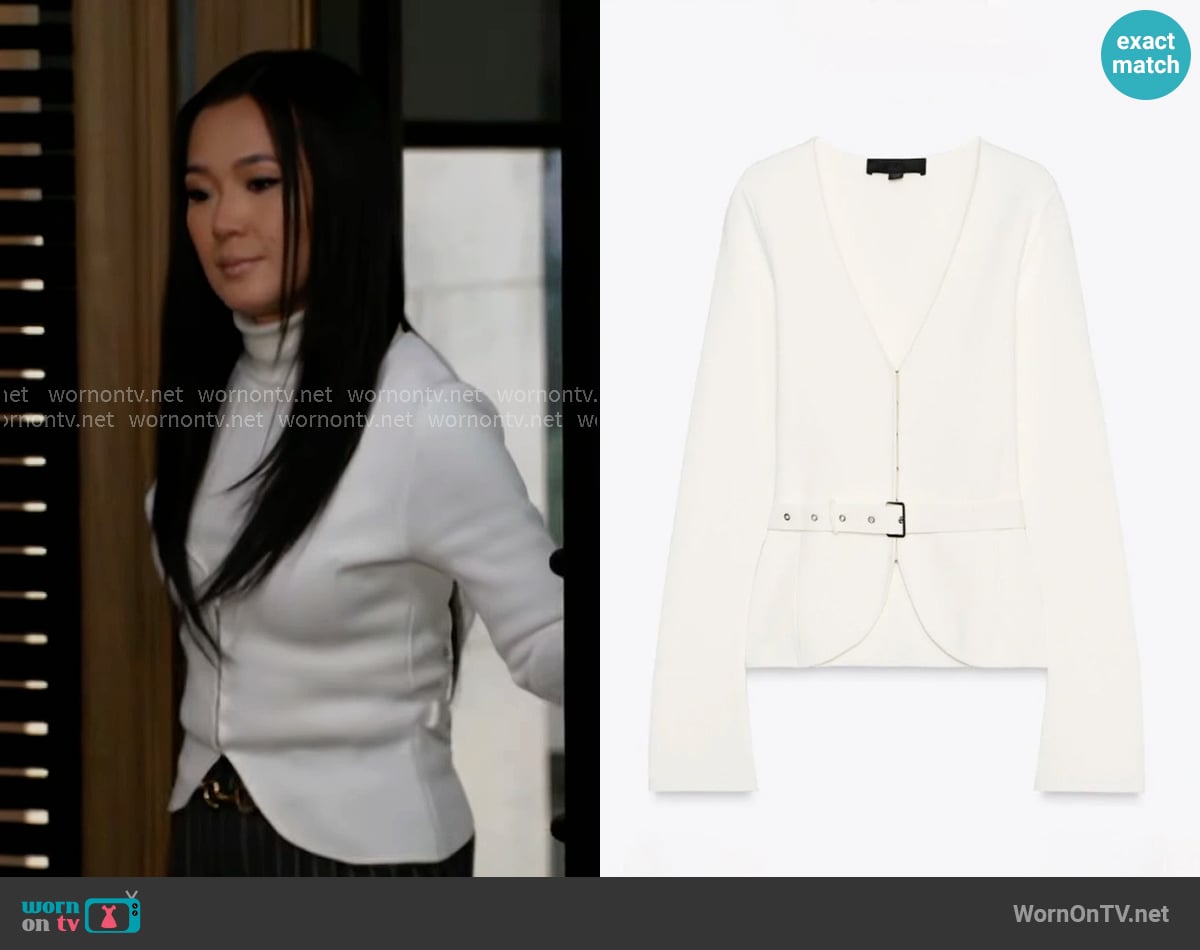 Zara Knit Cardigan with Belt worn by Caroline Lee (Ellie Wang) on Beyond the Gates