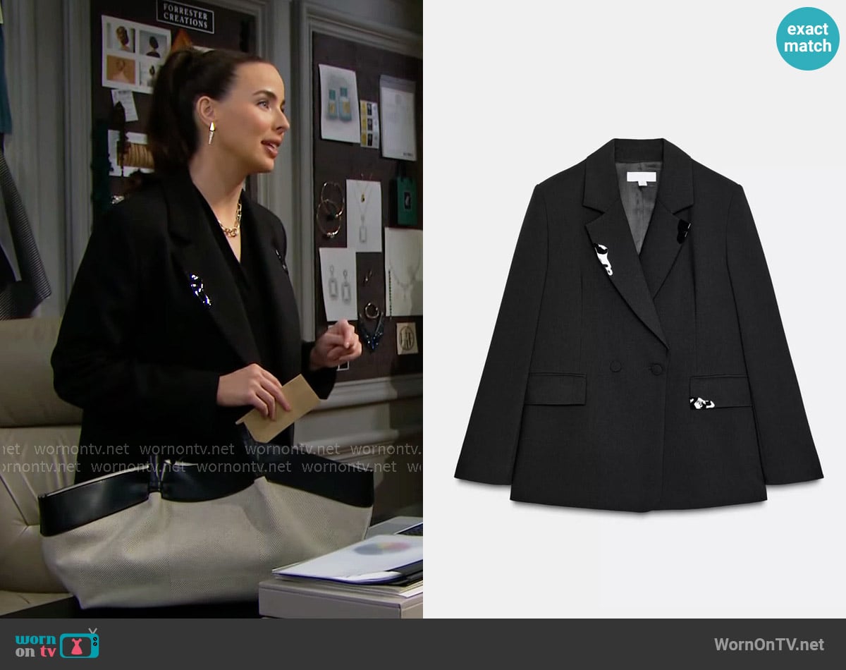 Zara Oversized Blazer with Lapel Applique worn by Ivy Forrester (Ashleigh Brewer) on The Bold and the Beautiful