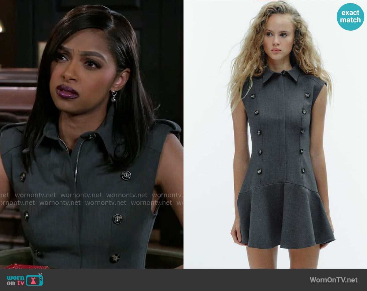 Zara Short Dress with Shoulder Pads and Ruffles worn by Kat Richardson (Colby Muhammad) on Beyond the Gates