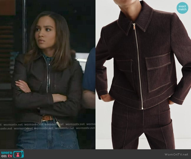 Zara Short Jacket with Flat Pockets in Brown worn by May Grant (Corinne Massiah) on 9-1-1