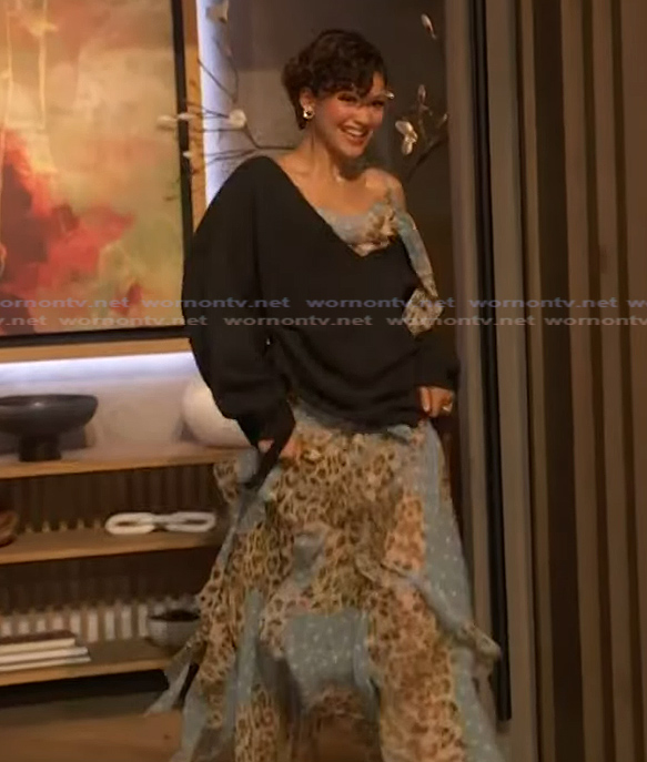 Zendaya's mixed print layered outfit on The Drew Barrymore Show