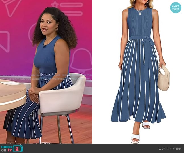 Arianna’s blue sleeveles pleated dress on Today