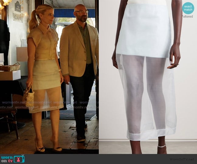 Zimmermann Crush layered silk-organza midi skirt worn by Nancy (Kate Mara) on Imperfect Women