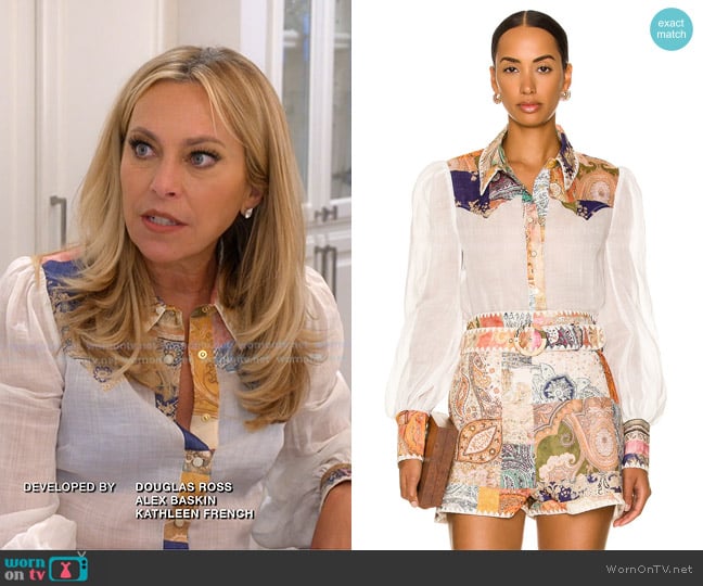 Zimmermann Patch Shirt in Spliced worn by Sutton Stracke on The Real Housewives of Beverly Hills