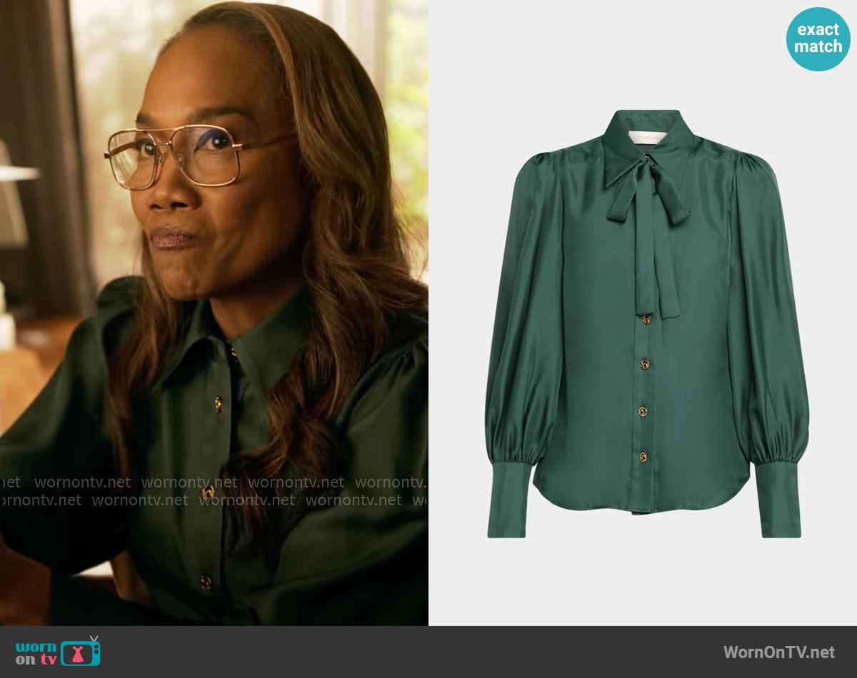 Zimmermann Silk Satin Tie Neck Button-Up Shirt worn by Amanda Wagner (Sonja Sohn) on Will Trent