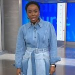 Zinhle's denim shirt and asymmetric skirt on NBC News Daily