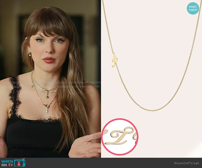 Zoe Lev 14k Gold Script Initial Asymmetrical Necklace worn by Taylor Swift on Today