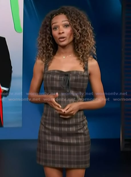Zuri's brown check print dress on Access Hollywood