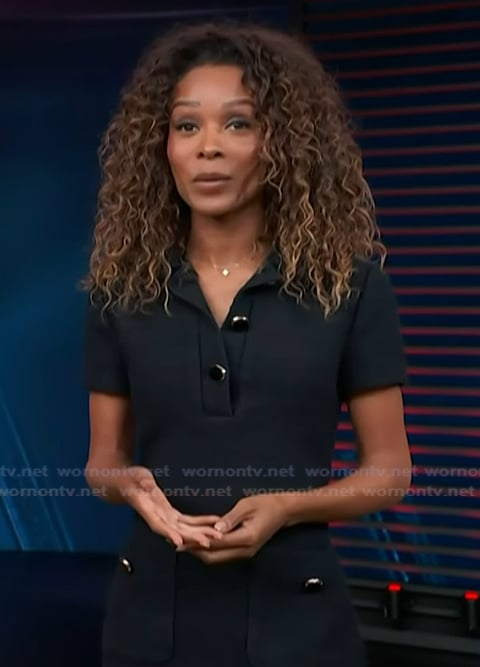 Zuri's navy mini flare dress on Access Hollywood