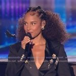 Alicia Keys’s black embellished tuxedo blazer on American Idol