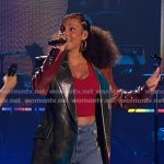 Alicia Keys’s multicolor leather coat on American Idol