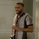 Andre’s brown and black printed knit shirt on Beyond the Gates