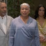 Anita’s blue wrap blouse on Beyond the Gates