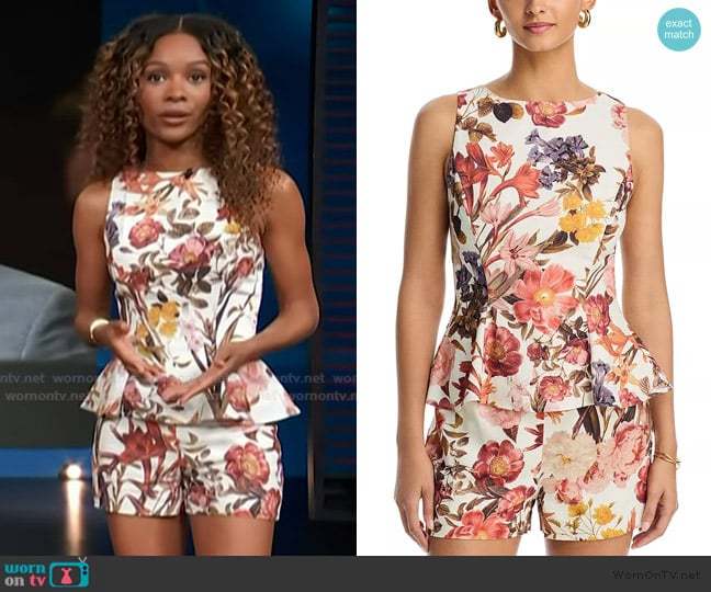 Aqua Floral Sleeveless Top worn by Zuri Hall on Access Hollywood