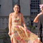Ashley’s yellow floral print top and skirt on The Real Housewives of Rhode Island
