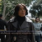 Athena’s black leather crop trench jacket on 9-1-1