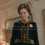Betty’s black leopard trim jacket on Elsbeth