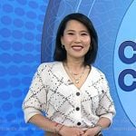 Vicky's white stitched cardigan and fringed wrap skirt on Today