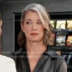 Carly’s charcoal grey satin shirt on General Hospital