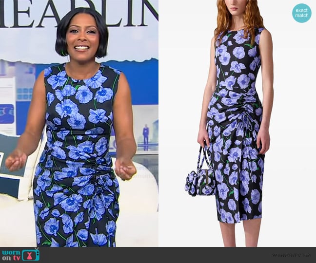 Tamron’s floral print ruched dress on Tamron Hall Show