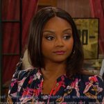 Chanel’s navy floral tie neck dress on Days of our Lives