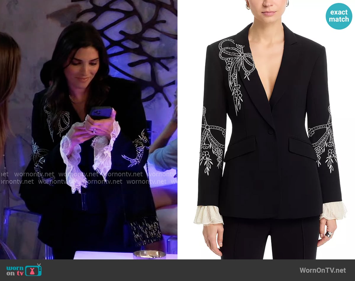 Cinq a Sept Cheyenne Embroidered Cascading Ribbon Blazer worn by Brook Lynn Quartermaine (Amanda Setton) on General Hospital