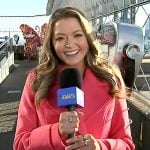 Dani’s coral double breasted coat on Good Morning America