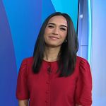 Emilie’s red short sleeve button front top on Today