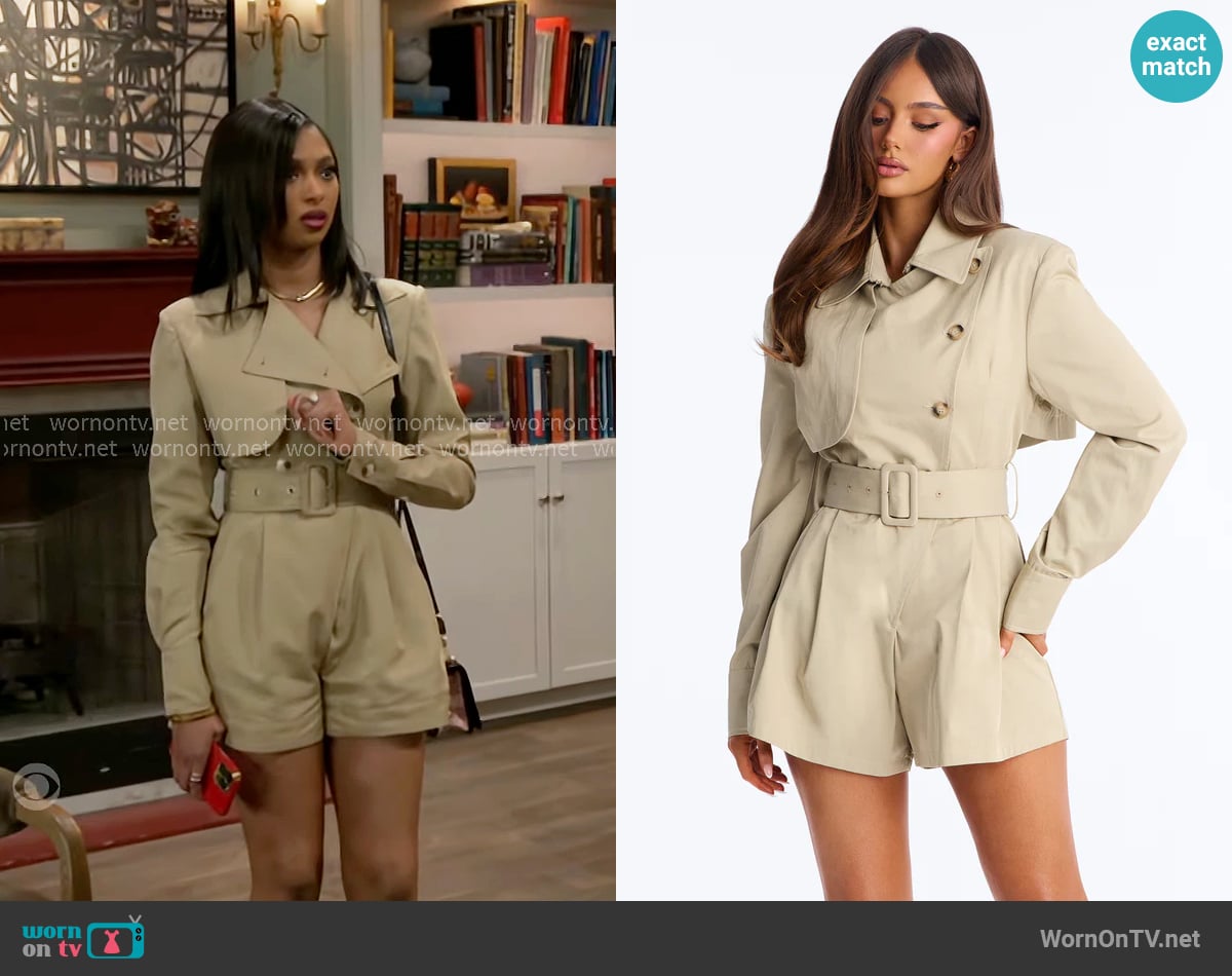 Fashion Nova Sienna Trench Romper worn by Kat Richardson (Colby Muhammad) on Beyond the Gates