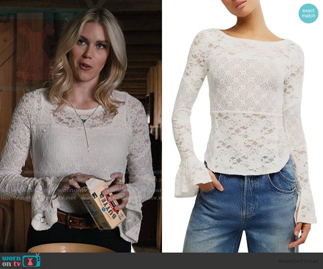 Dolly’s white lace bell sleeve top on Marshals