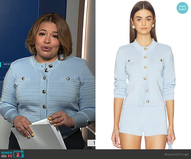 Gilma’s light blue bandage cardigan on NBC News Daily