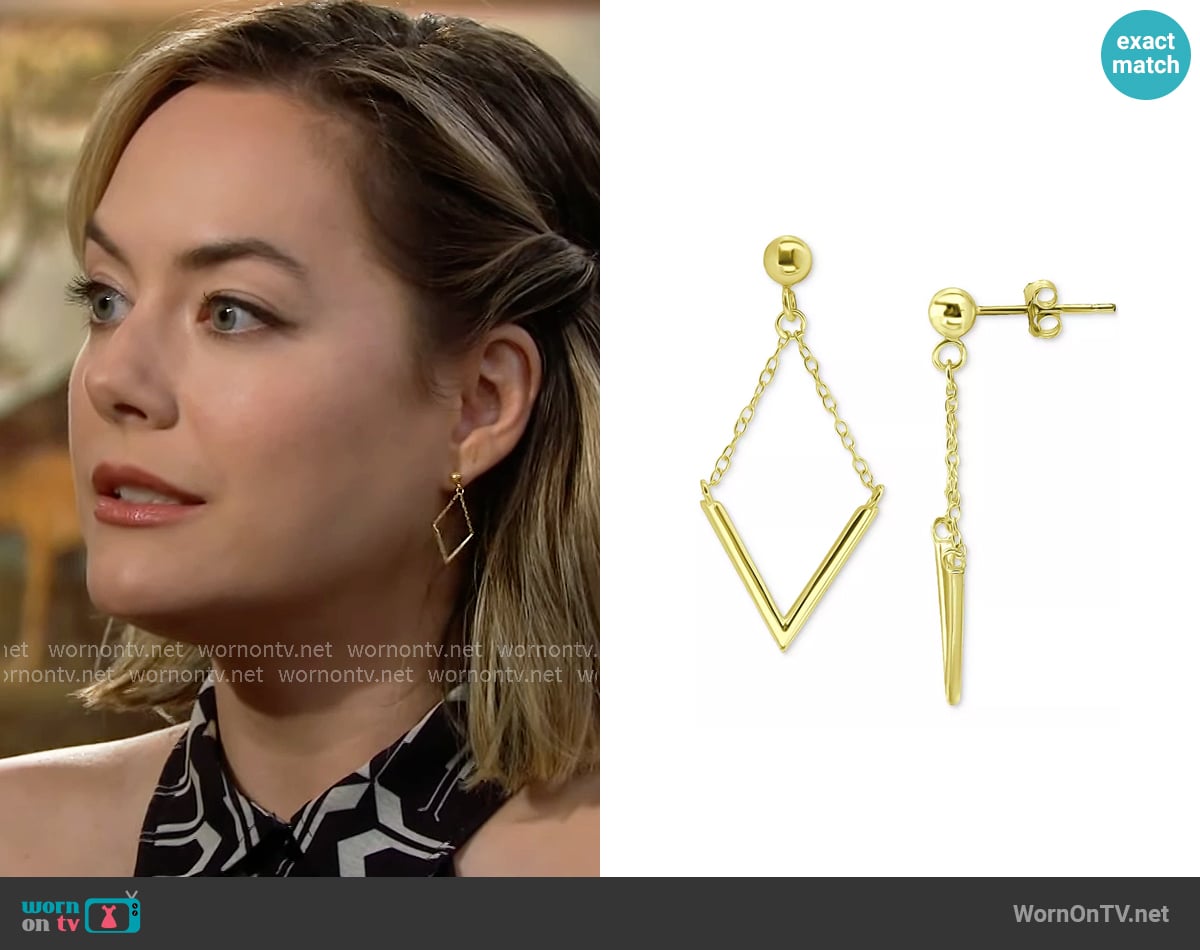 Giani Bernini V Bar & Chain Drop Earrings worn by Hope Logan (Annika Noelle) on The Bold and the Beautiful