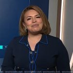 Gilma’s navy contrast trim cardigan on NBC News Daily