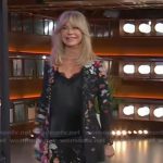 Goldie Hawn’s black floral print blazer and pants on The Kelly Clarkson Show